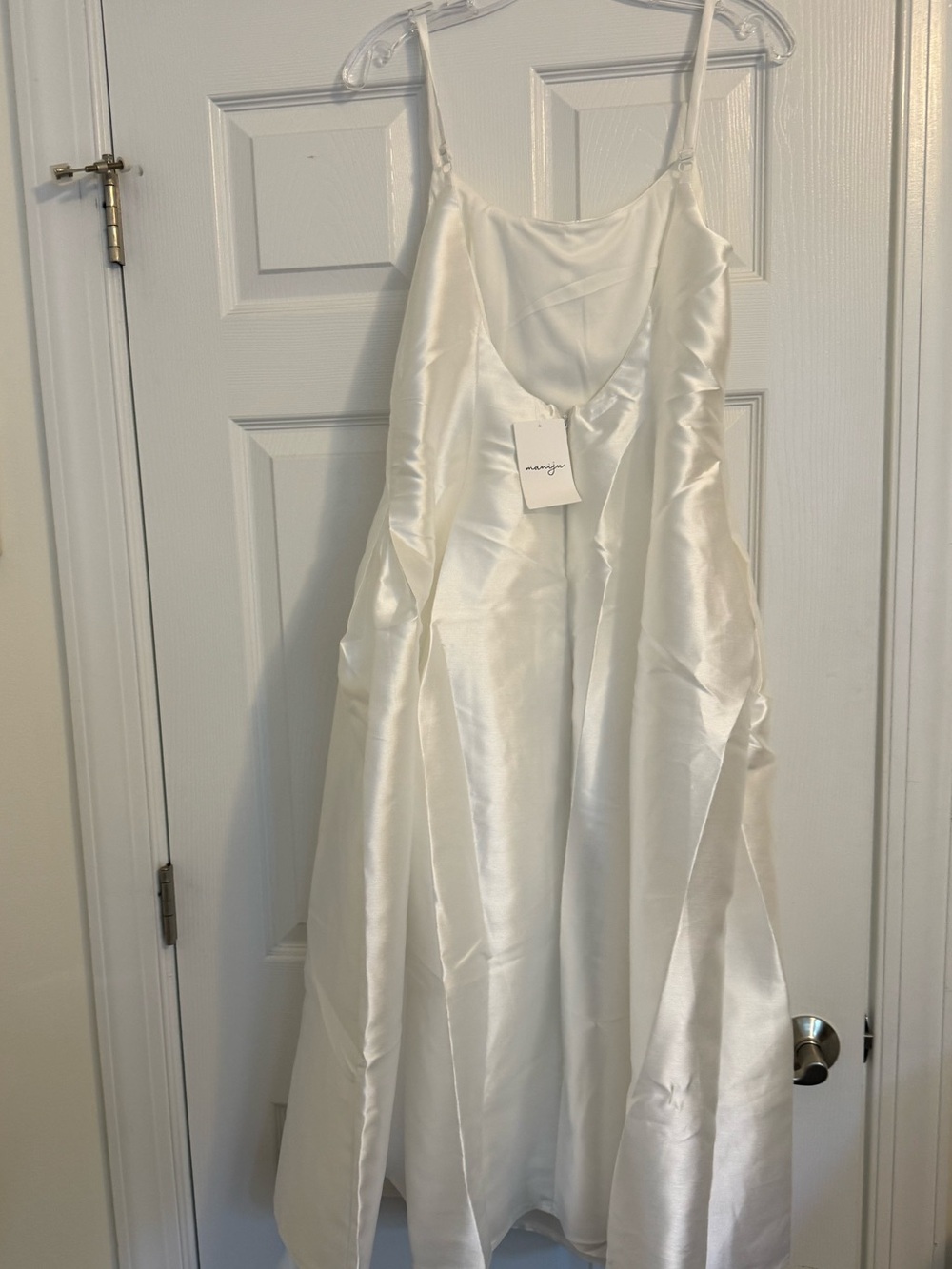 Jacqueline midi White Satin Spaghetti-Strap Kids Dress